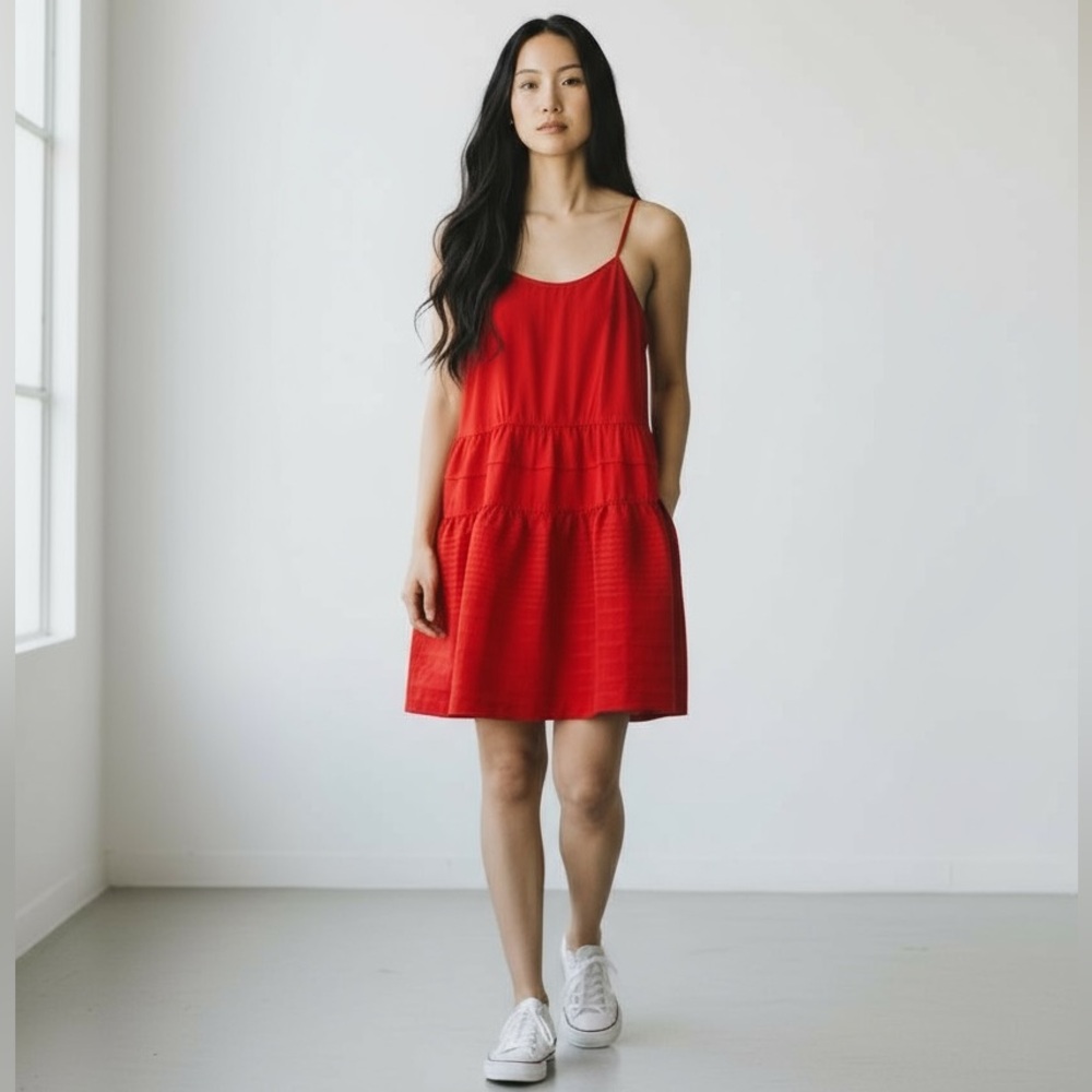 Rieley Red Tiered Pleated Dress Size Small